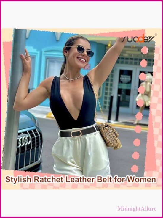 Women Leather Ratchet Belt with Gold Automatic Sliding Buckle 1.2\